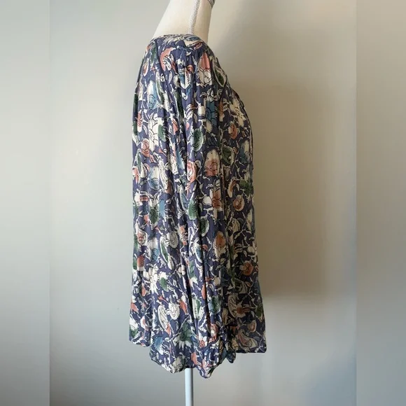 Lucky Brand Floral Peasant Blouse Tie Neck 2X - Picture 3 of 11